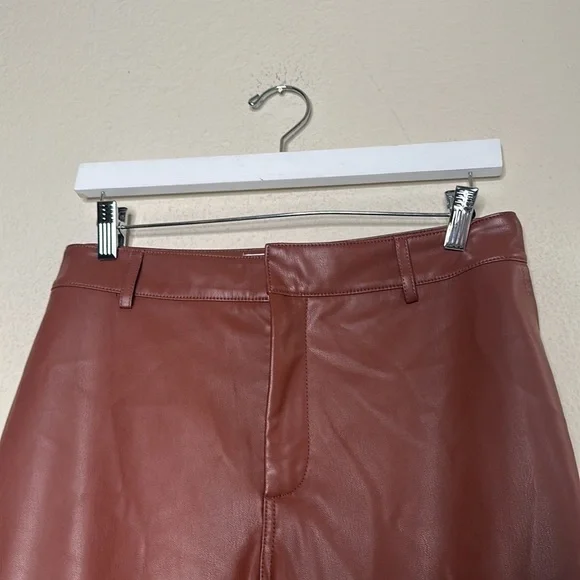 NWOT Anthropologie Laser-Cut Faux Leather Trousers Brown Size 14 Fall Autumn - Picture 7 of 17